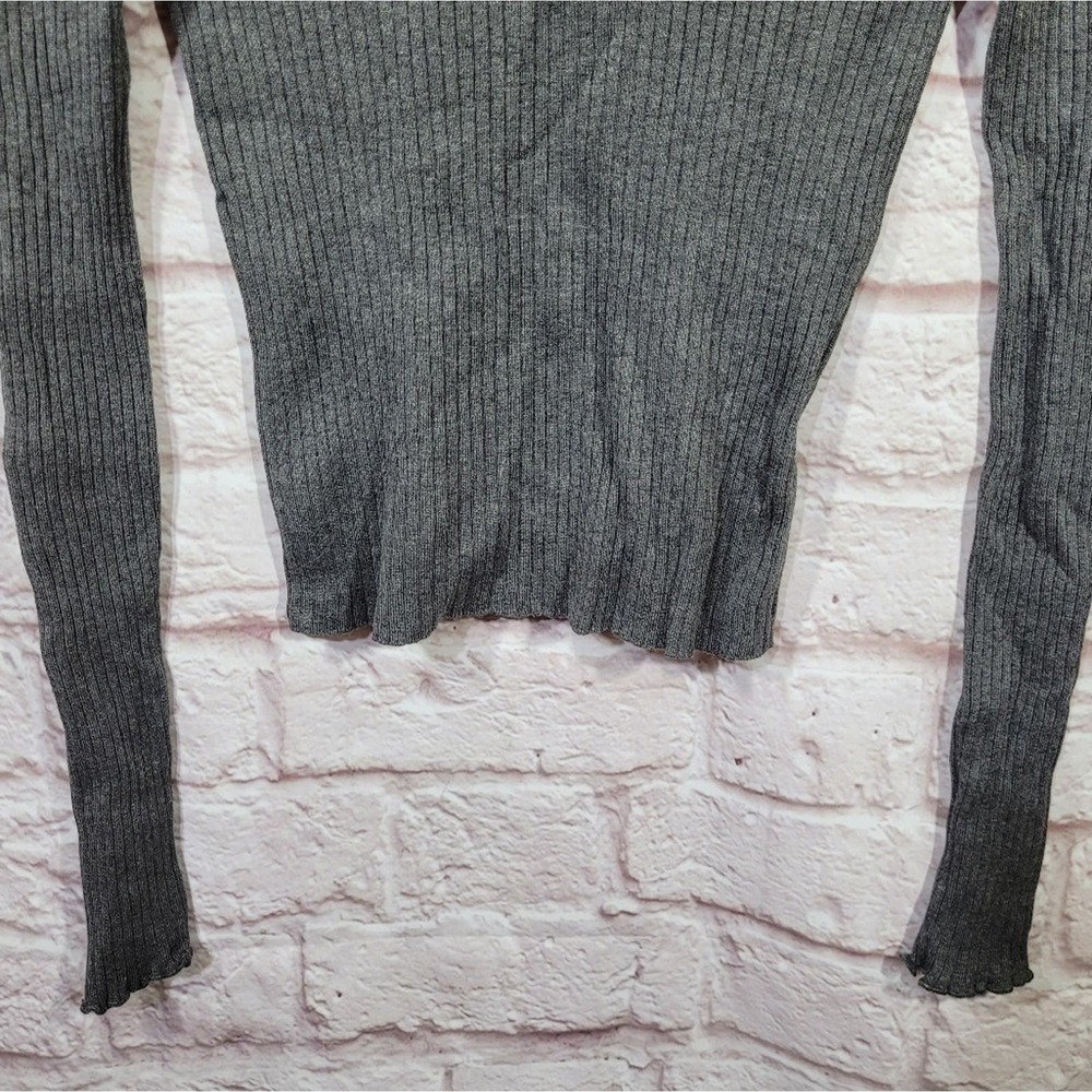 Zara Gray Rib Knit Ruffle Trim Turtleneck Sweater - Picture 3 of 10